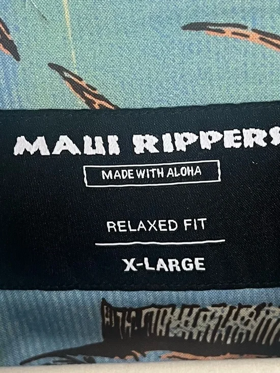 👉 Maui Rippers Aloha Shirt XL Blue Fish Print Hawaiian Button Up Gamefish NWT - Picture 5 of 9